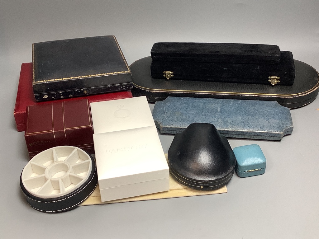 A group of assorted jewellery, watch and cutlery boxes.